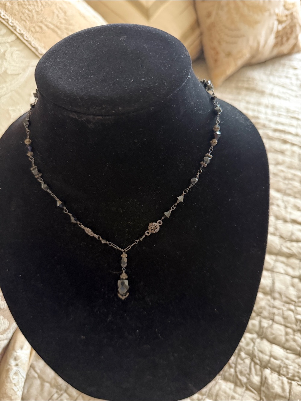 Black onyx and sterling silver beads and findings oxidized chain handcrafted